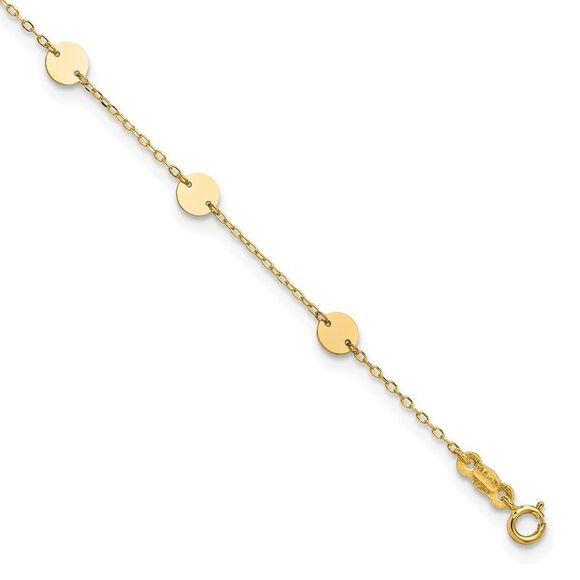 14k Yellow Gold Polished Disc 9in Plus 1in ext. Anklet